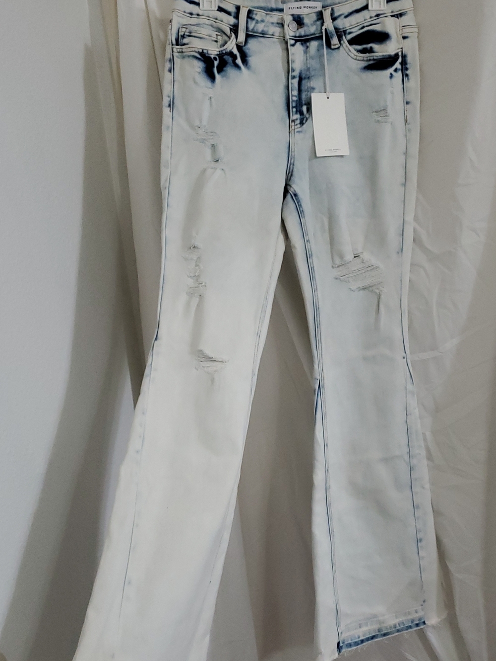 Flying Monkey High‎ Rise Coco Blues distressed light wash Flares jeans size 29 - Picture 3 of 13